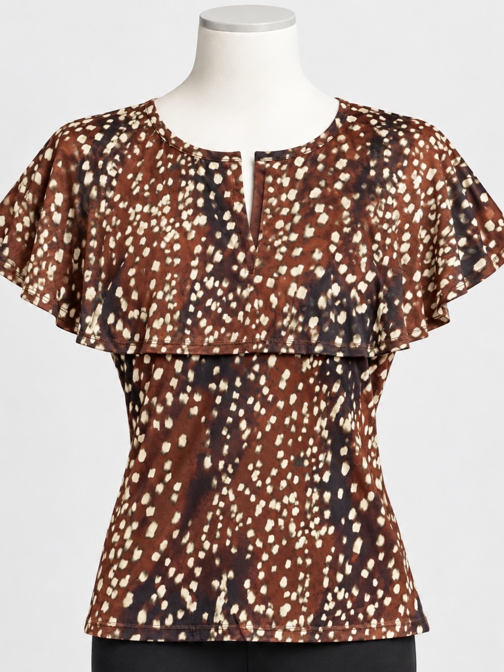 New Steve Madden Brown Spotted Animal Print Flutter-Sleeve Mesh Cape Top